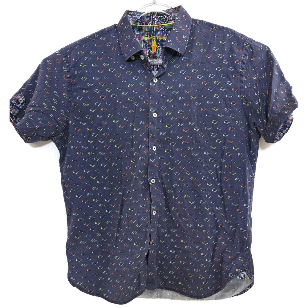 Luchiano Visconti Shirt Mens XL Blue Sunglasses Print‎ Cotton Button Front